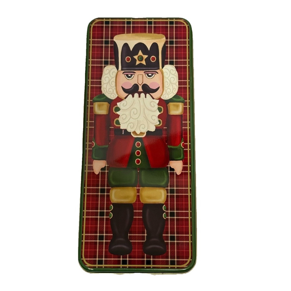 Christmas Nutcracker Cookie Tin Plaid Holiday Serving Tray Rectangular